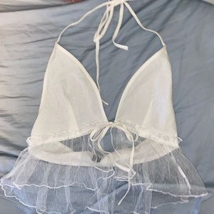 SHEIN tie white lace party crop top size medium